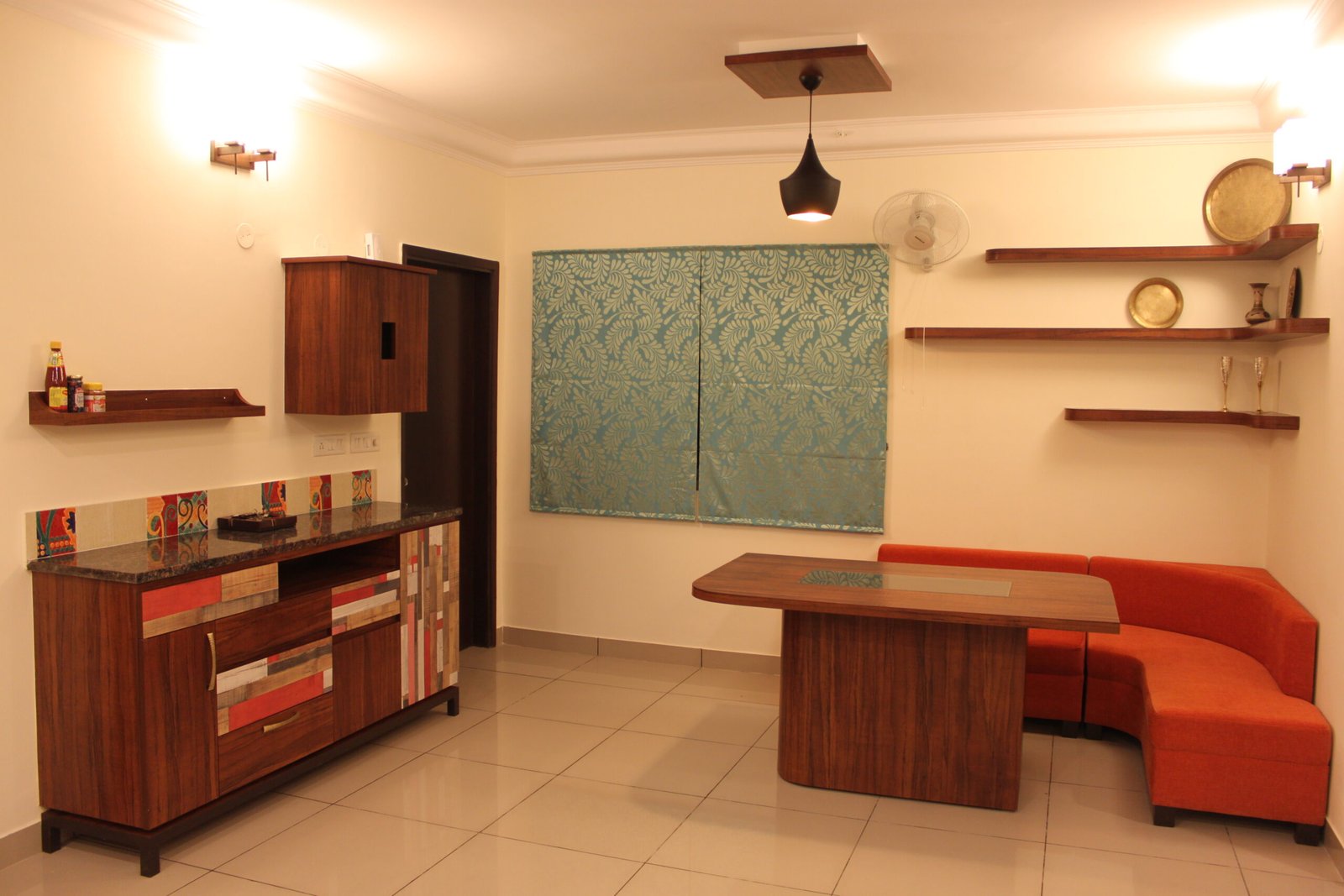 Bright orange dining nook